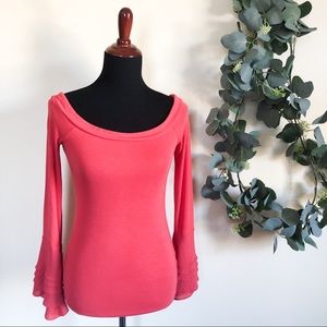 WHBM | red bell sleeve boat neck top XS